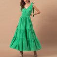 thumbnail image 2 of Vestido con tirantes y cuello en V, cintura delgada, dobladillo grande, tela de lunares redondos para verano, verde, XXL, 2 of 5