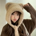 thumbnail image 2 of Grandest Birch Winter Bear Ear Shape Plush Hat Solid Color Thickened Warm Windproof Hat Women Lace up Ear Hat Gift, 2 of 7