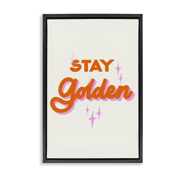 Stupell Industries Contemporary Stay Golden Retro Letters Black Floating Frame Canvas Art, 17 x 25, by Indira Prieto | IndySign