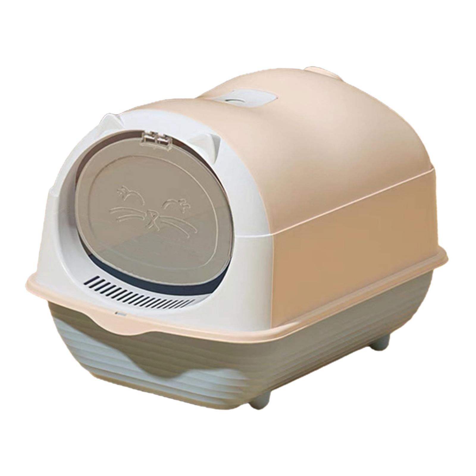 Bvdfgk Hooded Cat Litter Box with Lid, Fully Enclosed Large Cat Toilet with Front Door, Light Pink