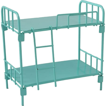 MUSEYA Light Green Alloy Miniature Doll Bunk Bed for Decor Craft 1/12 Scale Furniture