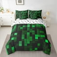 thumbnail image 3 of Homewish Black Green Rectangle Twin Bedding Sets 7-Piece for Kids, Fashion Buffalo Plaid Bedding Comforter Set, Chic Abstract Reversible Sheet Sets, Super Cozy Room Decor, 3 of 8