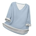 thumbnail image 1 of Camiseta informal de manga larga y cuello en V para mujer: comodidad básica, para todas las estaciones, combina con vaqueros, 1 of 4