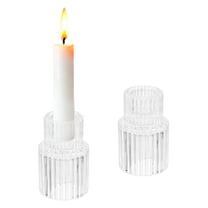 2 Pcs Taper Glass Candle Holder, 1.4 Inch Vintage Ribbed Taper Candle Holders for Wedding, Clear