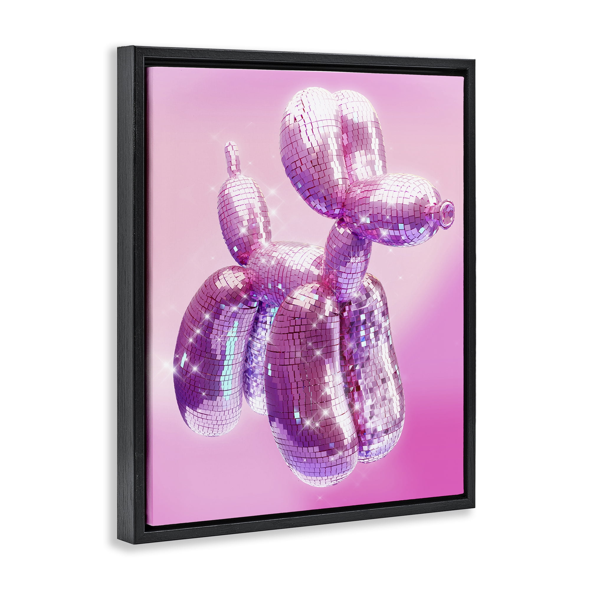 Stupell Industries Disco Pattern Balloon Dog Abstract Painting Black Floater Framed Canvas Art Print Wall Art, 25 x 31