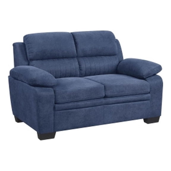 Benjara Hugh 58" Loveseat- Blue Fabric- Pillow Armrests- Channel Tufted Back