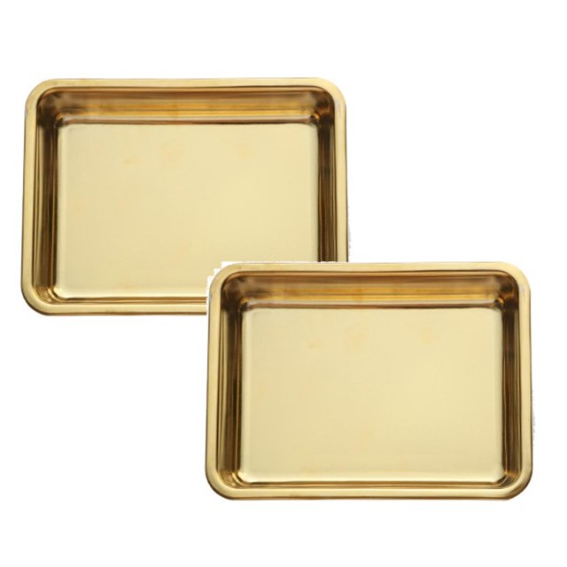 Oleegame Ensemble de Couverts en Acier Inoxydable 2 Pcs Plateau à Collation en Acier Inoxydable avec Oreilles Plateau de Barbecue Restaurant Assiette Carrée Dorée Assiette de Poulet Frit Assiette à Dessert Or