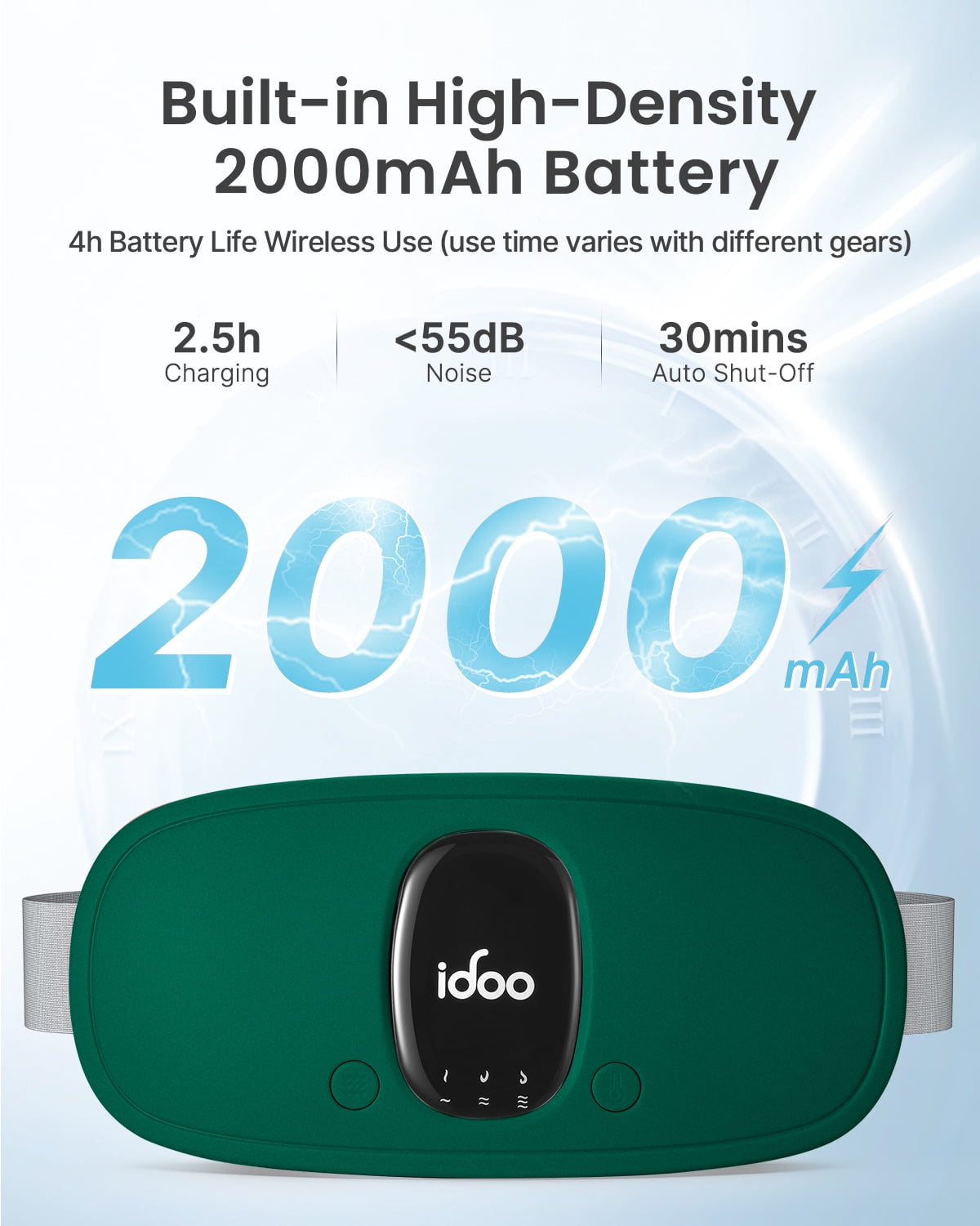 iDOO Cordless Heating Pad for Period Cramps, 3 Heat Setting, 3 Massage Modes,Birthday Mothers Day Gifts for Girlfriend Mom Wife Women, FSA HSA Eligible, Green