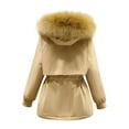 thumbnail image 3 of UJNDER Women's Plus Size Daily Winter Coat Lapel Collar Long Sleeve Jacket Thicken Warm Hooded Thick Padded Outerwear Winter Coats for Women Khaki M, 3 of 3
