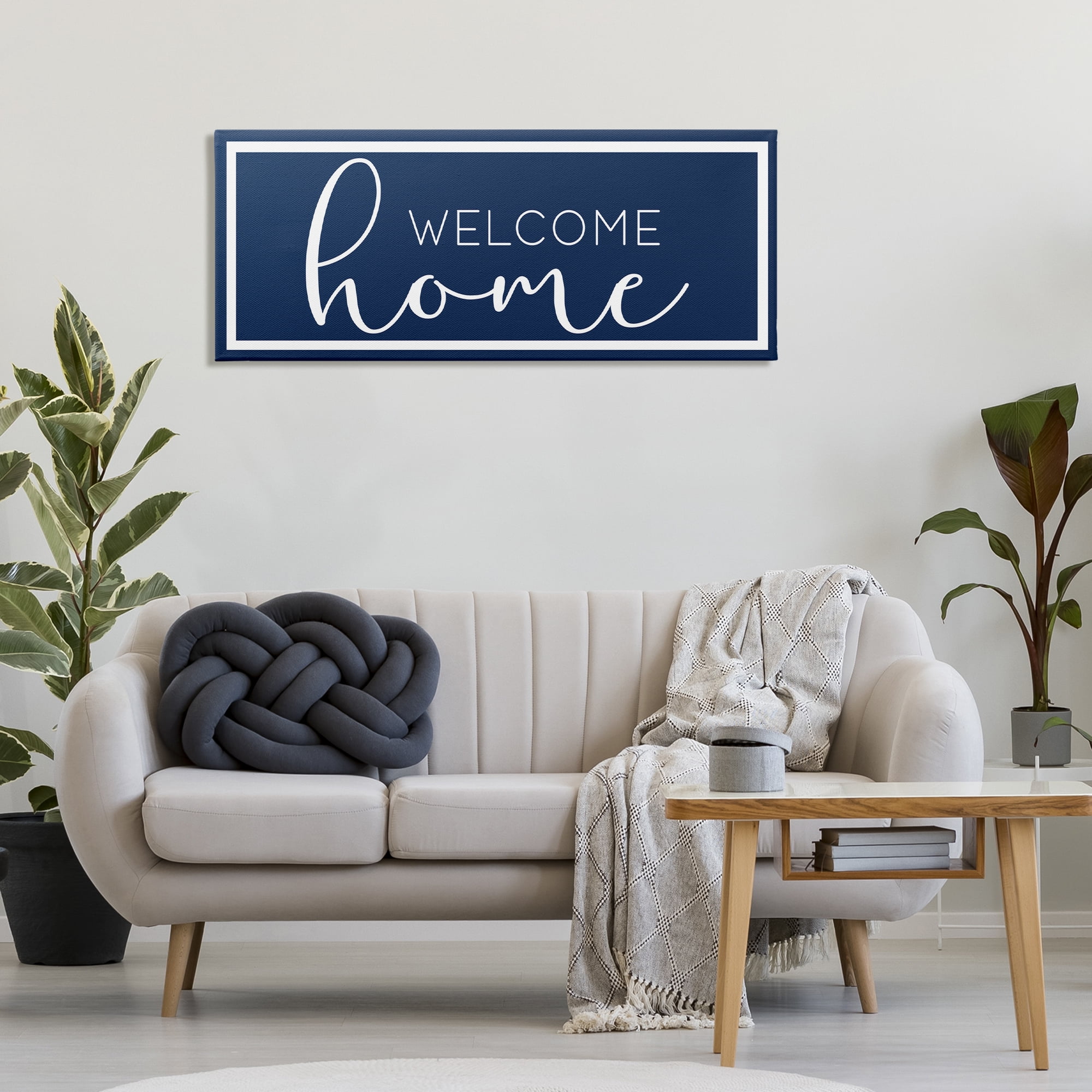 Stupell Industries Welcome on Blue Typography Painting Gallery Wrapped Canvas Art Print Wall Art, 48 x 20