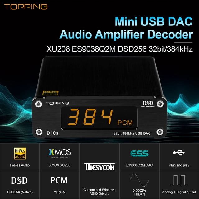 Topping D10s Mini USB DAC CSS XMOS XU208 ES9038Q2M OPA2134 Amplificateur Audio Décodeur