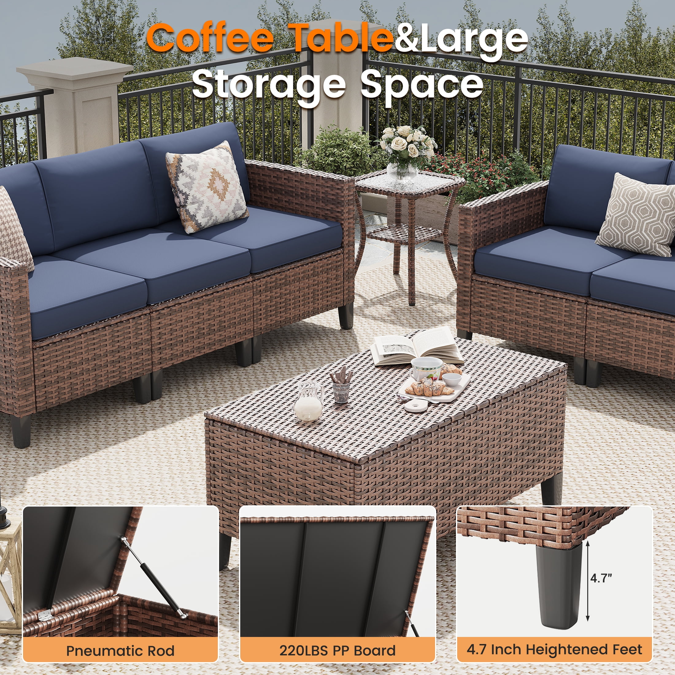 POTEBAN Patio Set, 7 Pieces Outdoor Furniture Sets with Rocking Swivel Chairs, Wicker Rattan, Waterproof Covers for Backyard