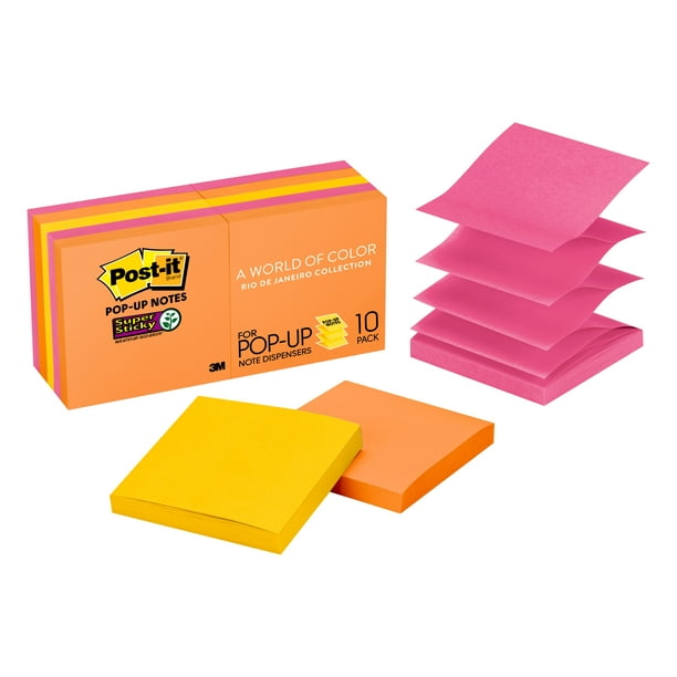 Postit Super Sticky Popup Notes, 3"x 3", Brights, 10 Pads Walmart