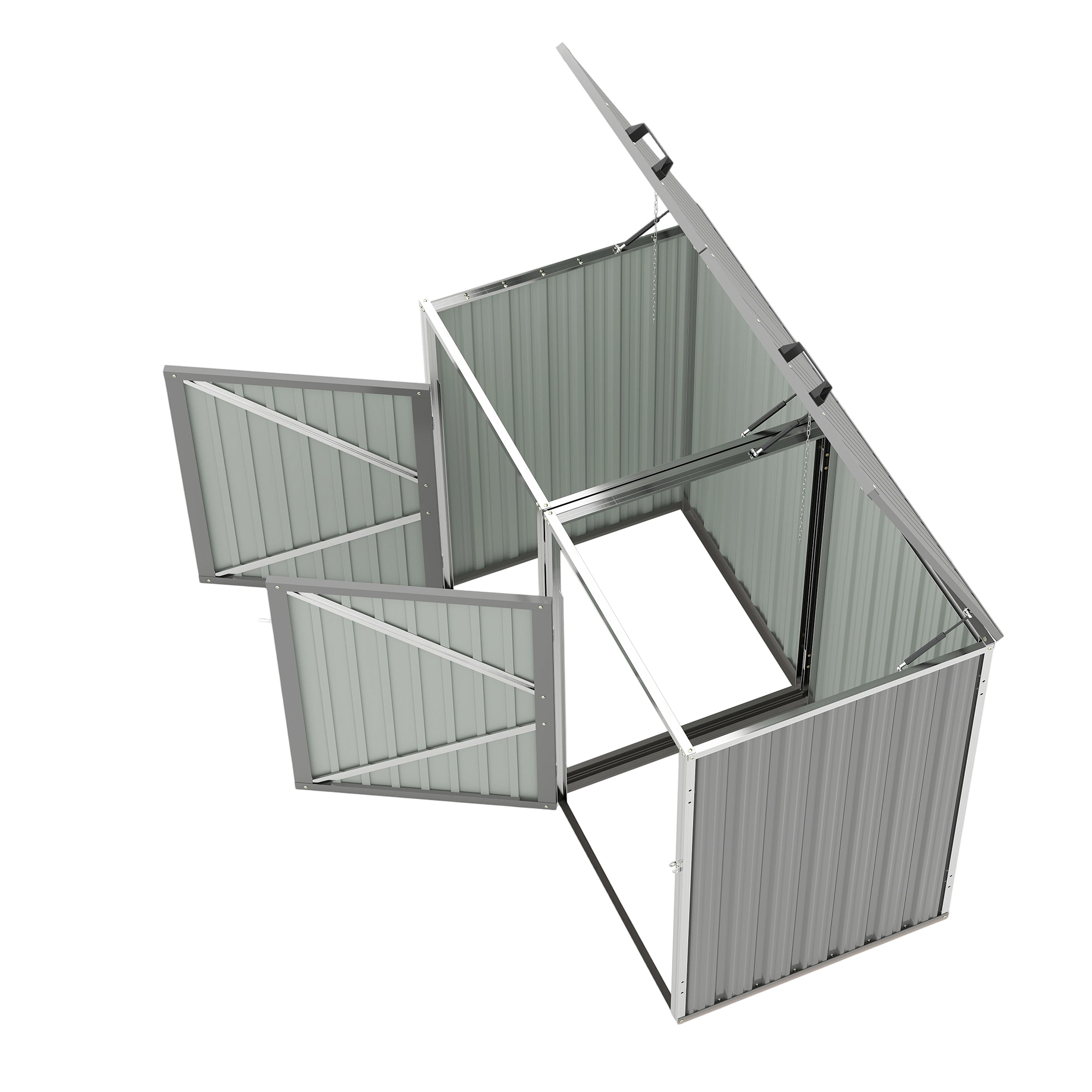 Royard Oaktree Metal Garbage Can Shed for 2 Trash Cans, 54 Cu.Ft Outdoor Storage Shed with Lockable Doors & Waterproof Lid Chain, Bike Sheds & Outdoor Storage for Patio, Garden, Backyard, Grey