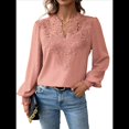 thumbnail image 2 of Blusas de con Lunares, Estilo Bohemio, de Larga y Cuello en V para Mujer, con Encaje de Ganchillo, Estilo Informal y Moderno Rosa XL, 2 of 9