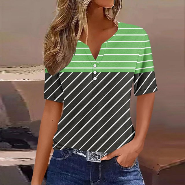 Fiudx Liquidación de Ahorros de Verano Blusa de Manga Corta Estampada a La Moda para Mujer, Blusas Informales con Cuello En V