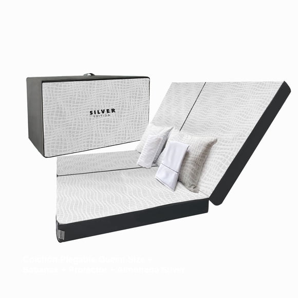 Colchón Plegable KS silver + Sábanas + Protector + Almohadas Silver
