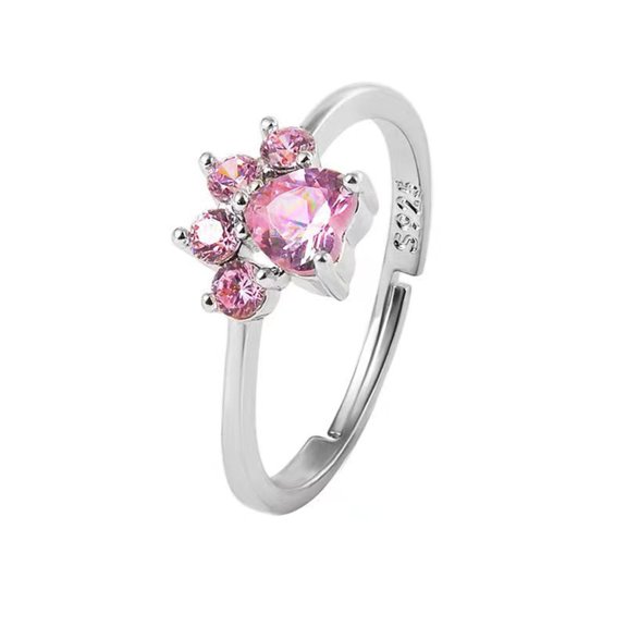 Mightlink Women Wedding Ring Cat Paw Cubic Zirconia Opening Adjustable Polished Lightweight Electroplated Prom Party Finger Ring Engagement Ring Lady Finger Jewelry