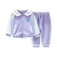 thumbnail image 3 of 2-3 Years Teen Girls Zipper Sweatshirt And Sweatpants SetPrinted Baseball Sweatshirt Set Purple Girl Set, 3 of 9