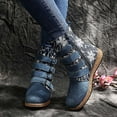 thumbnail image 6 of CBGELRT Western Cowgirl Boots for Women Retro Lug Sole Flat Heel Mid Calf Cowboy Boots Embroidery Belt Buckle Leather Riding Boots, 38, 6 of 8