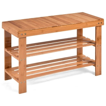 YYAo Shoe Rack, Shoe Organizer, Storage Shoe Shelf, 3 Tier Bamboo Bench Storage Shoe Shelf-Natural
