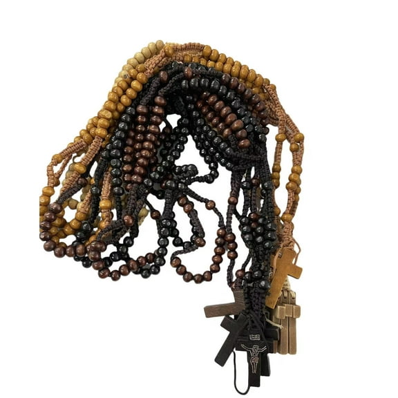 12 x Mixed Wood Rosary and bracelet Crucifix Necklace Wood Rosary Baptism Memor