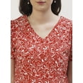 thumbnail image 6 of DressBerry Women's Printed Cotton Poplin Short Puffed Sleeves Blouse Buttoned Closure V Neck Lightweighted Casual&nbsp;Summer Wear Waist Length Regular Top, 6 of 7