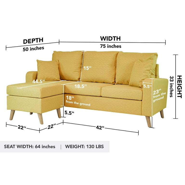 Madison mid century modern small cheap space sectional sofa with reversible