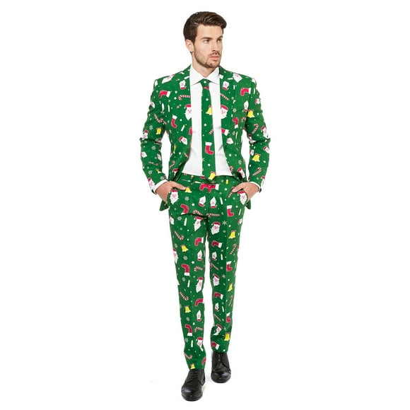 Opposuits Men's Christmas Suit - Happy Holidays Icons Outfit - Slim Fit - Green - Includes Blazer, Pants and Tie