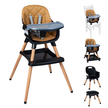 Gymax 9-in-1 Convertible High Chair w/Harness & Waterproof Cushion for Babies Toddlers Black & Brown