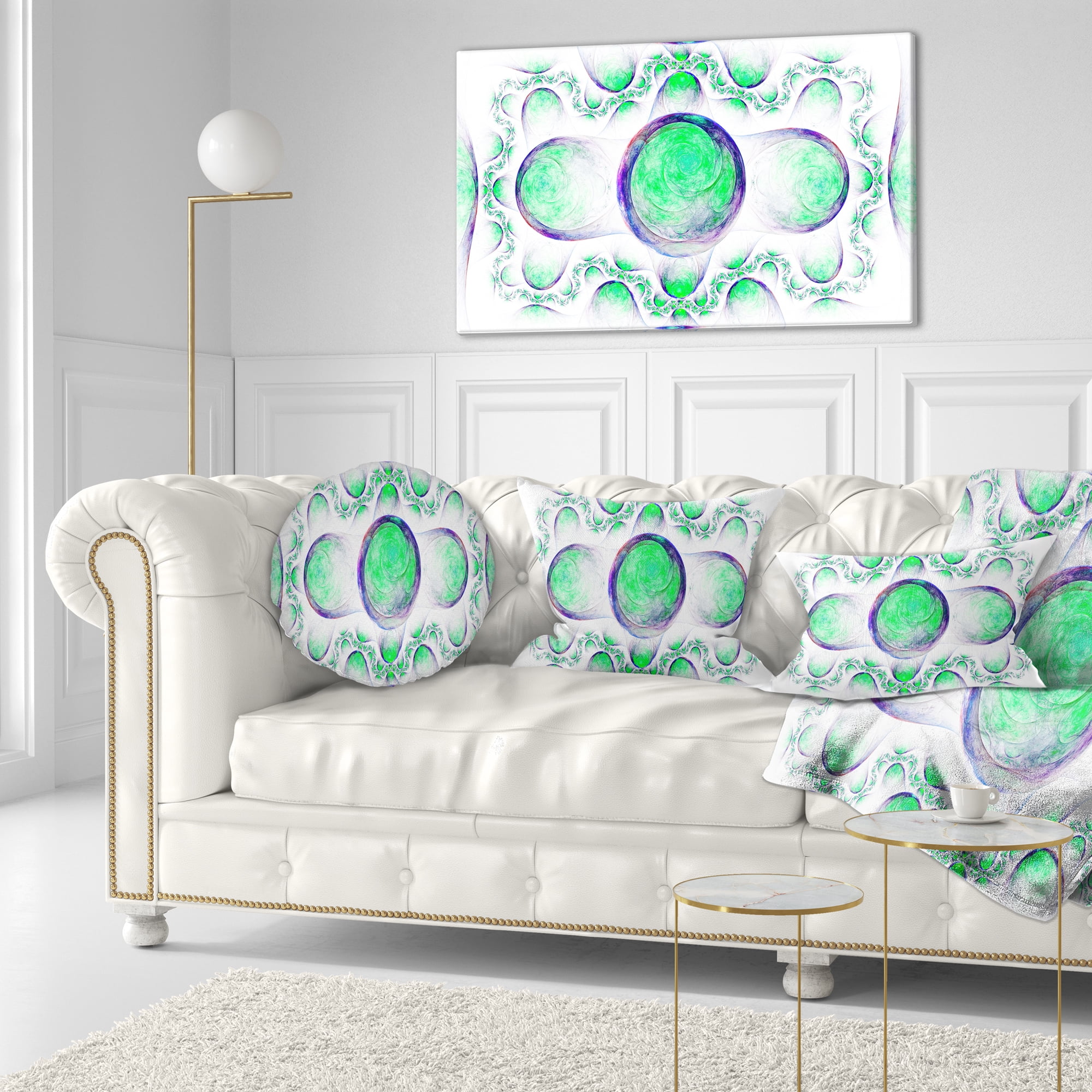 Designart Green Exotic Pattern on White - Abstract Throw Pillow - 12x20