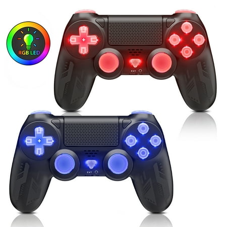 2 Pack Wireless Controller for PS4 with RGB LED Button Backlight, 6-Axis Sensor and Dual Vibration, Support Turbo Compatible with Playstation 4 /Slim/Pro/PC