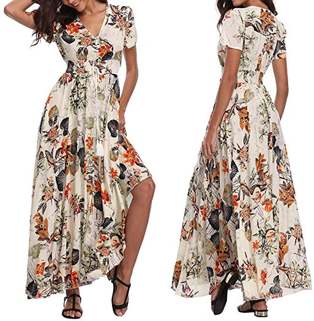 Womens Dresses Casual Summer Plus Size Sleeveless Dress Slit Floral Boho Long Maxi Sundress with Pockets 