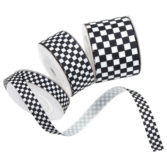 GOOHOCHY  3 Rolls Black Grosgrain Ribbon Gingham and White Plaid