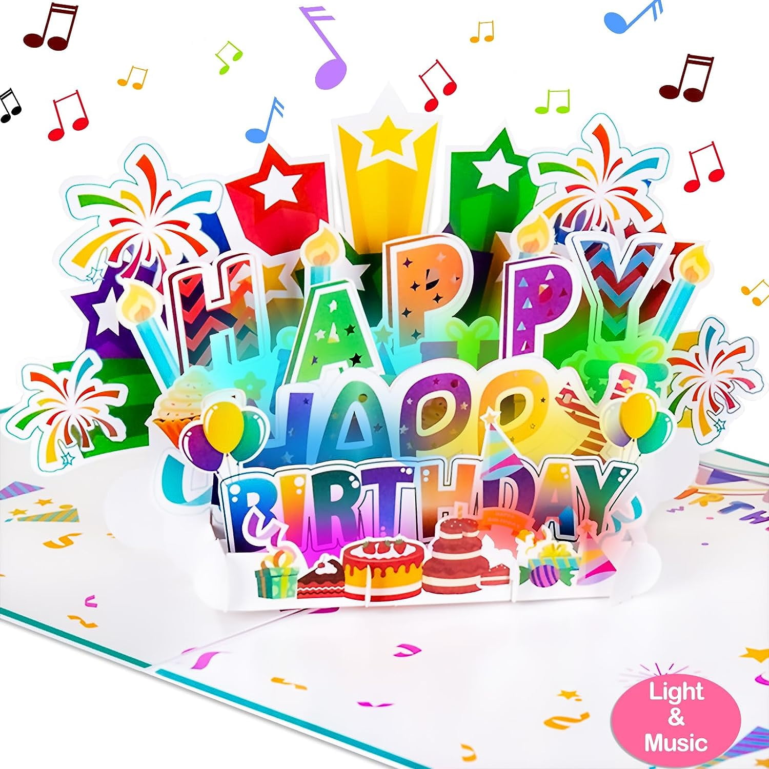 Konexial Large Birthday Card 3D Pop up Light and Music Happy Birthday Card Musical Birthday Gift Greeting Card for Men Women Kids