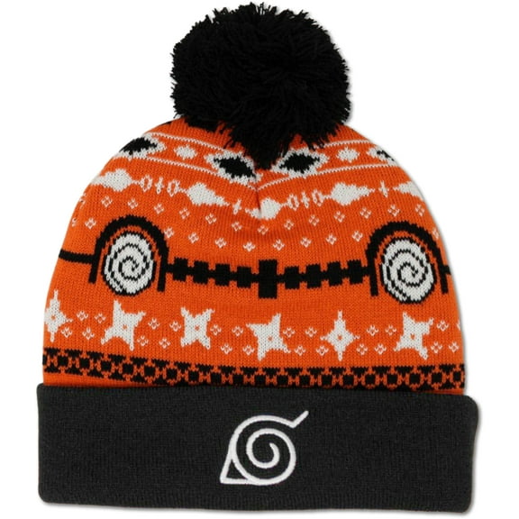 Naruto Shippuden Adult Cuffed Pom Beanie Konohagakure Symbol Anime Officially Licensed One Size