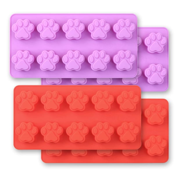 Cozihom Moldes de silicona con forma de pata de perro, 10 cavidades, grado alimenticio, para chocolate, caramelo, pastel, pudín, gelatina. 4 piezas