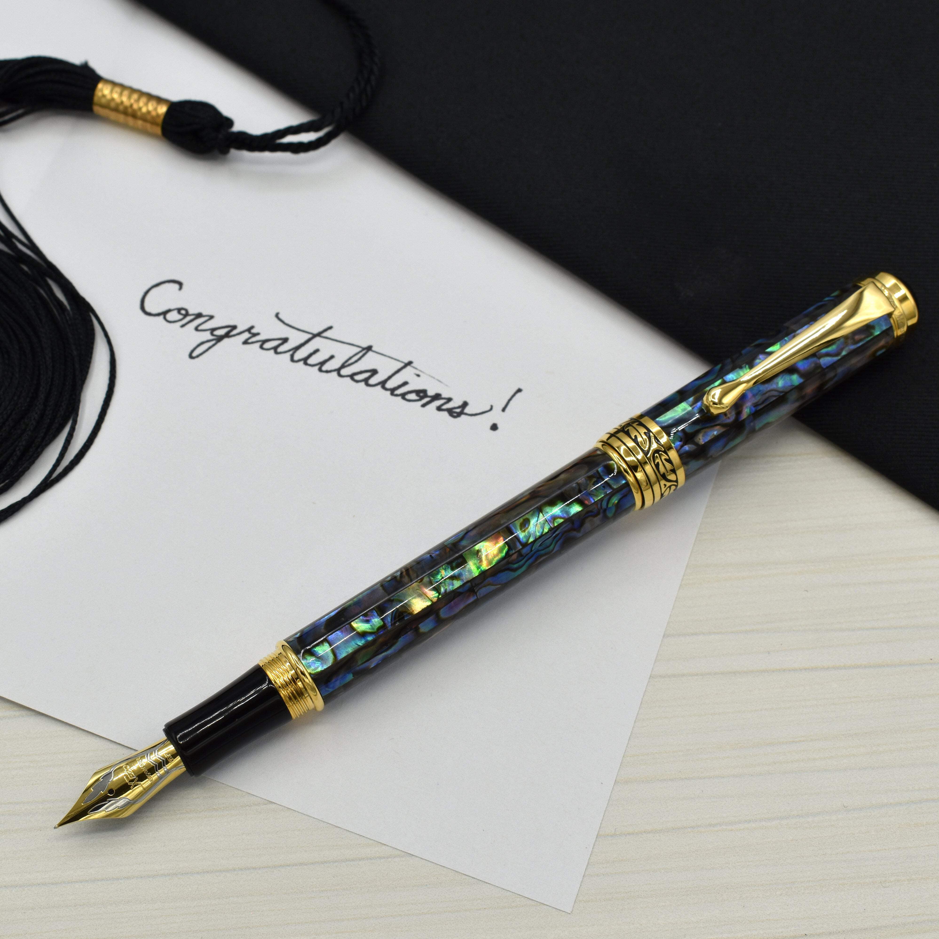 Xezo Xezo Maestro® Paua Abalone Sea Shell Fountain Pen (Extra Fine Nib) - 18K Gold Plated