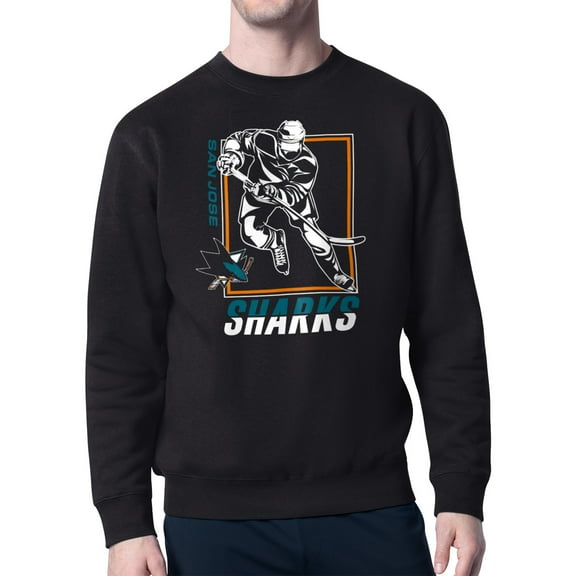 Men's Starter Black San Jose Sharks Player Grid Fleece Pullover Sweatshirt