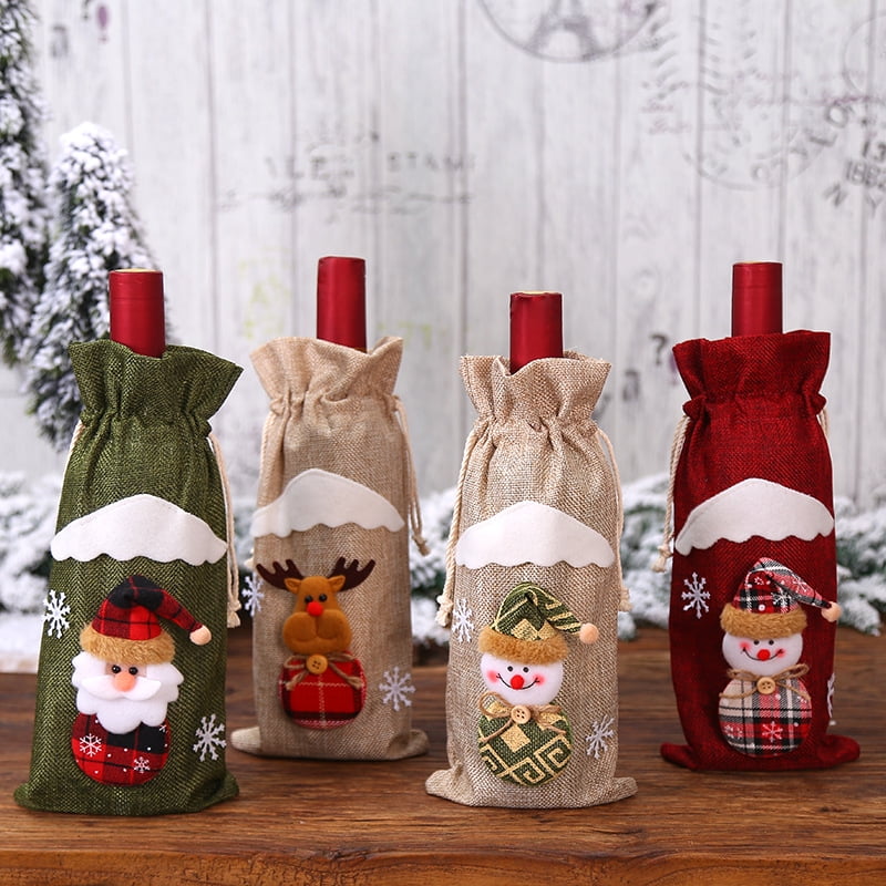 Christmas Santa Elk Snowman Bag Wine Bottle Cover Sleeve Table Decor Healthy 