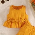 thumbnail image 5 of mgoYE Toddler Baby Girl Clothes Cute Outfits Girls Linen Bow Tank Tops Ruffled Shorts Set Spring Summer Clothes for Kids, 5 of 5