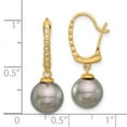 thumbnail image 4 of Auriga Fine Jewelry 14K Yellow Gold 8-9mm Round Black Tahitian Pearl .07ct Diamond Dangle Earrings for Women (L- 1.07 inch, W- 0.36 inch), 4 of 6