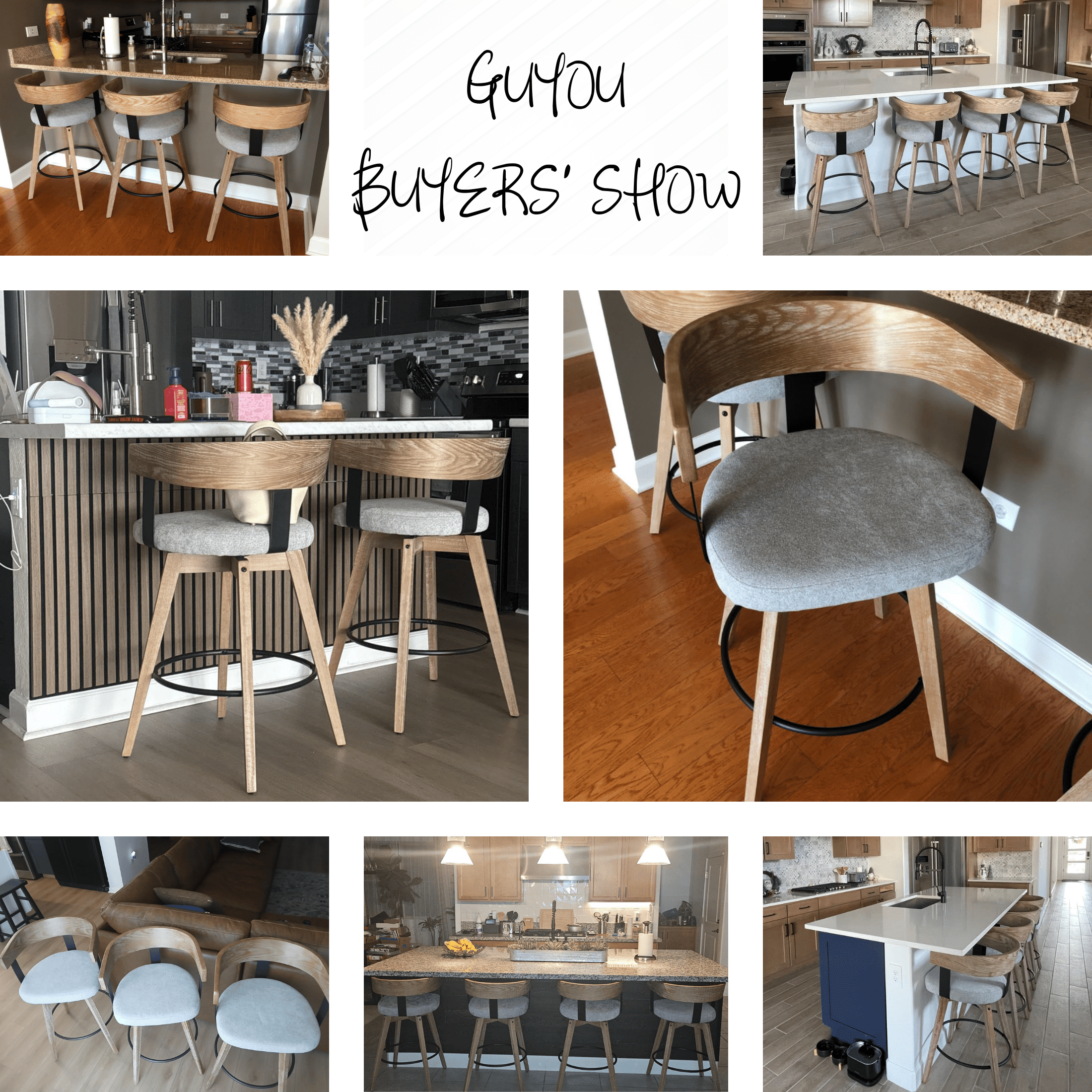 Guyou Modern Linen Upholstered 360-Degree Swivel Bar Stool Set of 1,26" Counter Height with Footrest & Backrest,Ideal for Kitchen Island & Home Bar, Grey