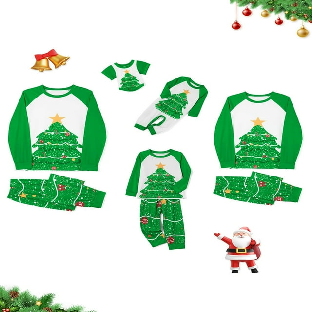 Christmas Family Pajamas Matching Set Christmas Tree Print Holiday Loungewear Sleepwear PJs