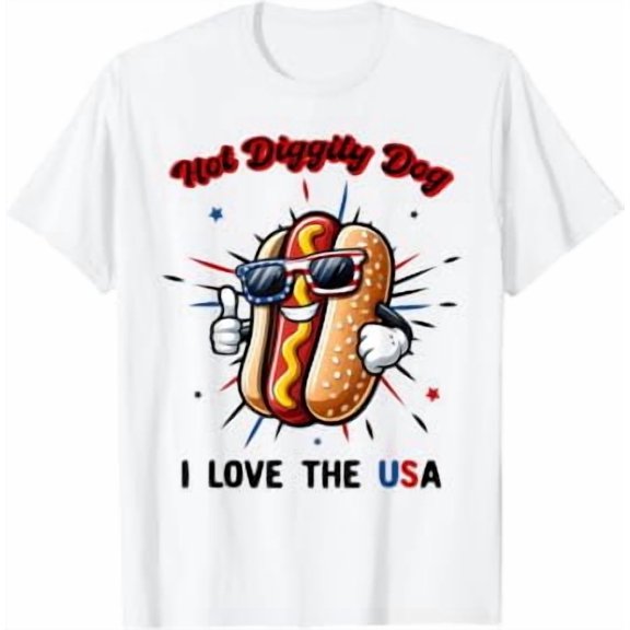 4th Of July Hot Diggity Dog I Love USA American Flag Holiday T-Shirt, Size S-5XL