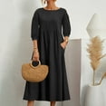 thumbnail image 2 of XINSDOAKK Dresses for Women Womens Fall Trendy Crew Neck A Line Flowy Casual Midi Dress with Pockets (Black,M), 2 of 5