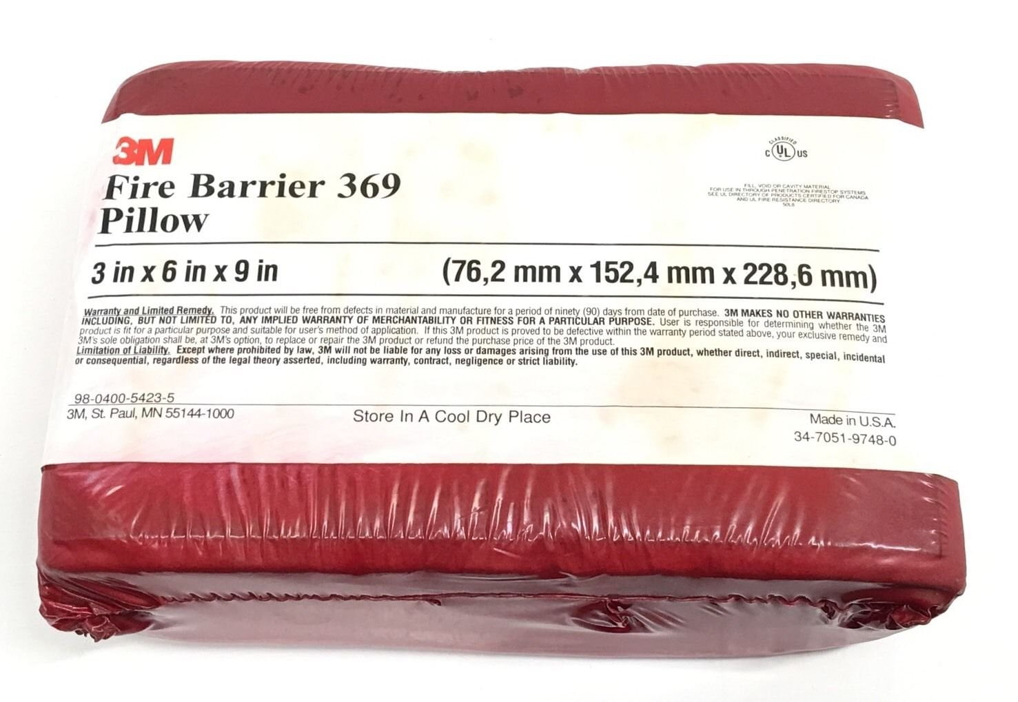 3M FB369 Large Fire Barrier Pillow 3 Inch x 6 Inch x 9 Inch