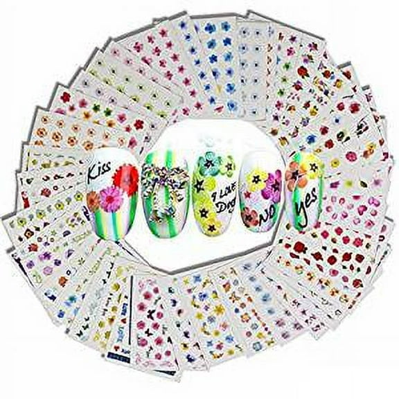 Wrapables® Beauty, Feathers & Flowers Nail Art Nail Stickers 3d Nail Decals (50 sheets)