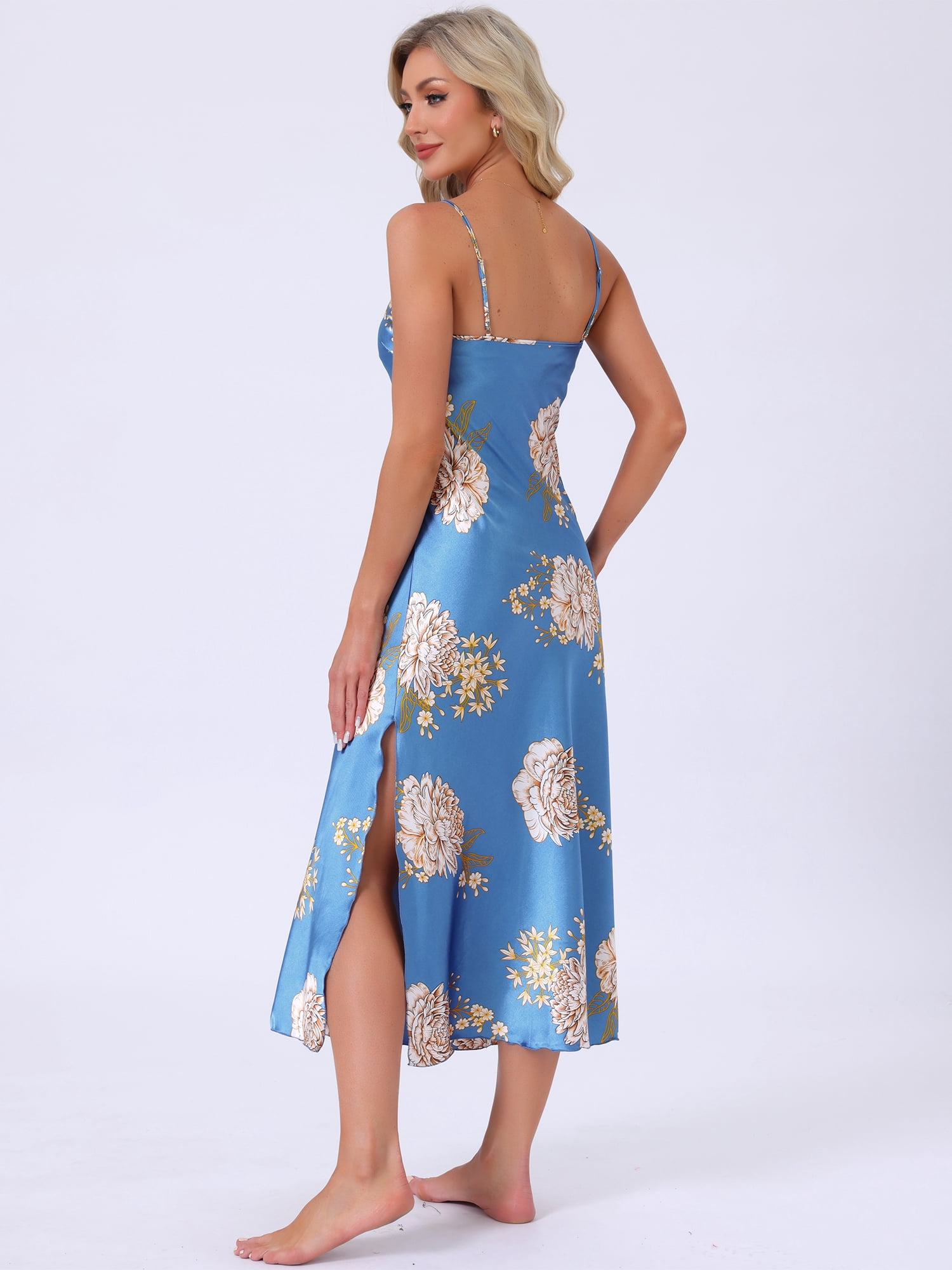DARING DIVA Women's Floral Satin Camisole Spaghetti Straps Sleepwear L Blue