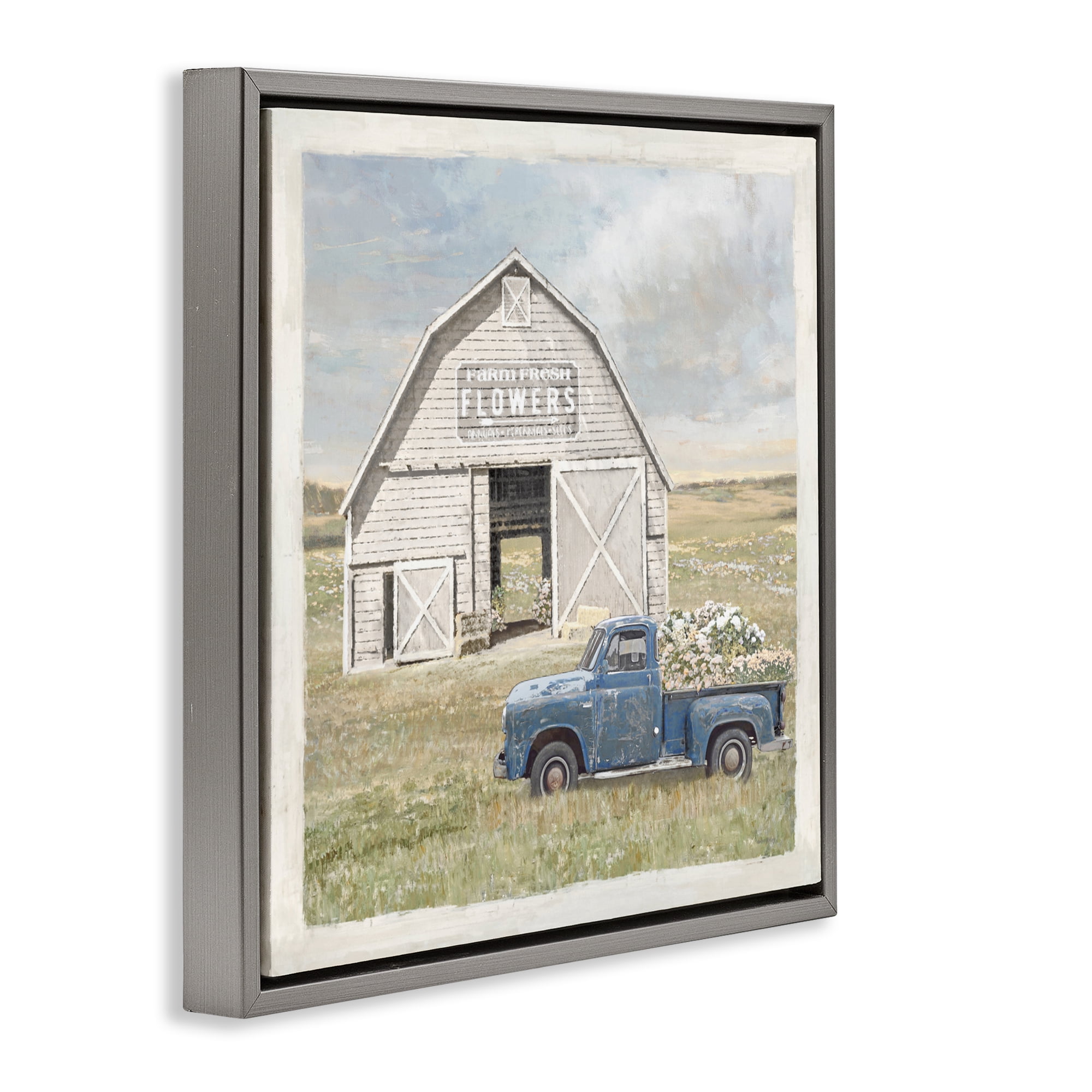 Stupell Industries Rustic Flower Barn Gray Framed Floater Canvas Wall Art, design by Amber Sterling